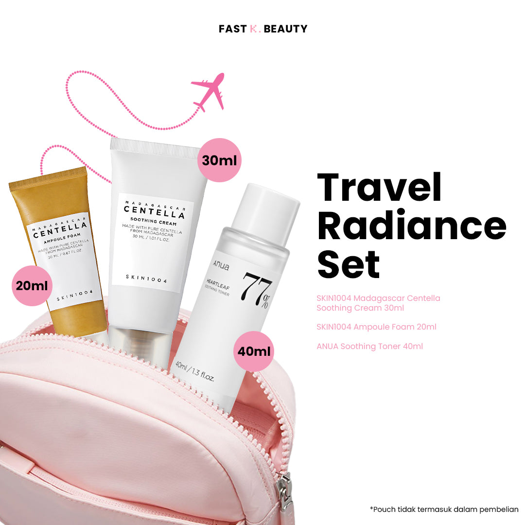Travel Radiance Set (SKIN1004 Madagascar Centella Soothing Cream 30ml + SKIN1004 Ampoule Foam 20ml + ANUA Soothing Toner 40ml)