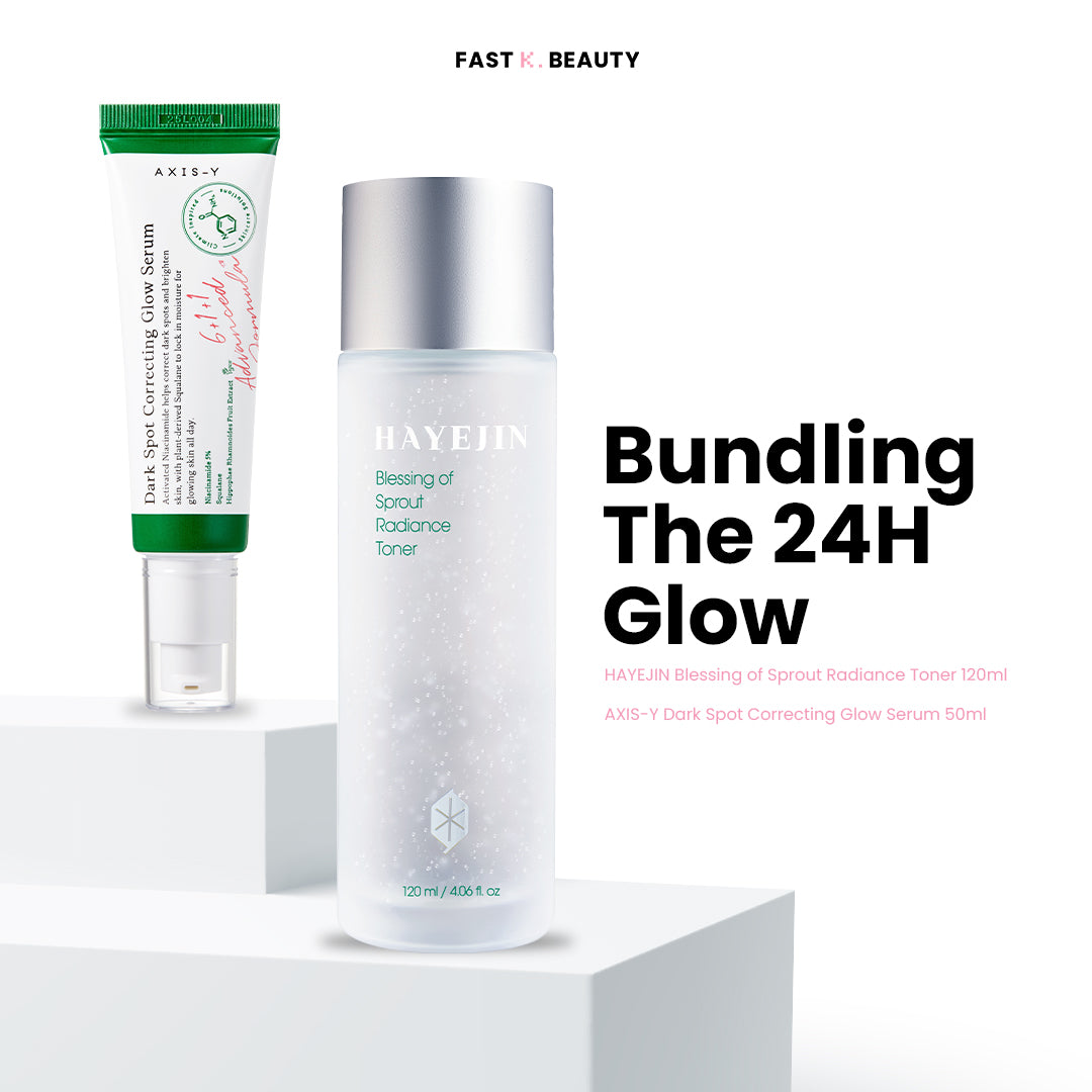 Bundling 4 The 24H Glow (HAYEJIN Blessing of Sprout Radiance Toner 120ml + AXIS-Y Dark Spot Correcting Glow Serum 50ml)